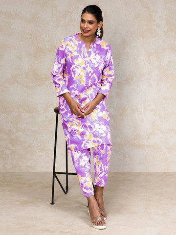 Varanga Women Abstract Printed Apple Hem Kurta with Trouser Coord Set